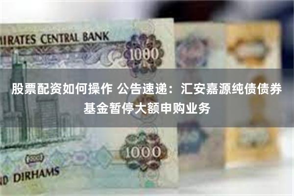 股票配资如何操作 公告速递：汇安嘉源纯债债券基金暂停大额申购业务